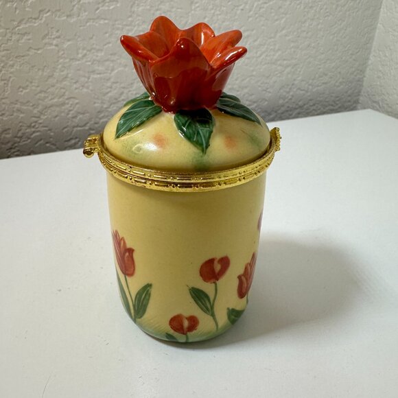 VTG Bombay Co Porcelain Victorian Floral Tulip Trinket Box Hinged Lid w/ Candle - Picture 6 of 9